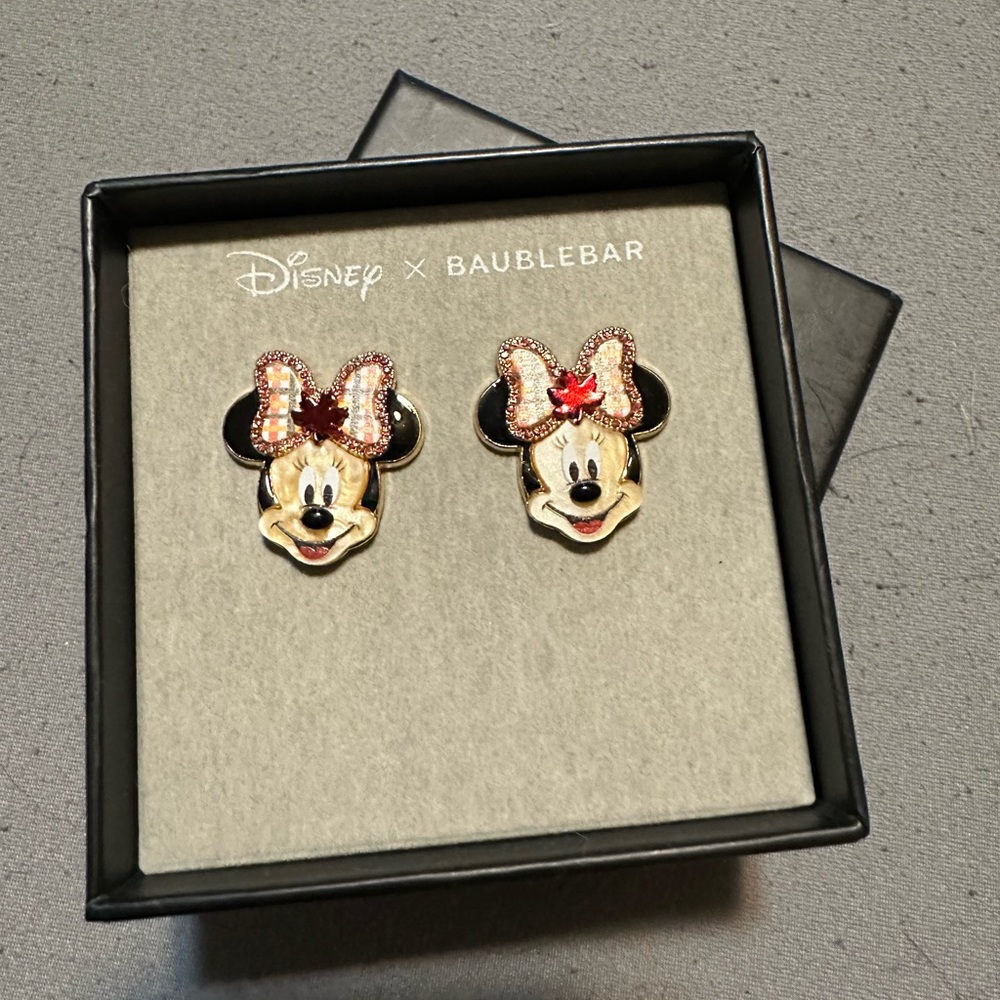 Disney x BaubleBar Minnie Mouse Fall Bow Stud Earrings NWT